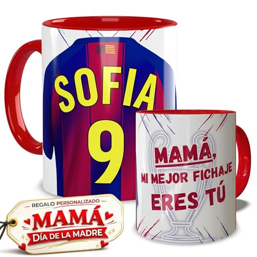 EL DETALLITO Taza Barcelona Personalizada Fútbol Nombre Número Y Dedicatoria Equipaciones Cerámica Regalo Original dia del padre Niños Cumpleaños Tazas Desayuno ceramica 350ml Barça