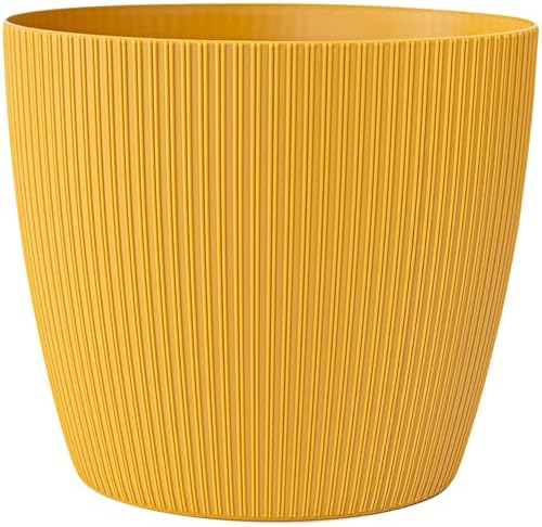 KONZEPT Large Yellow Fluted Structure Plant Pot 30 cm Plastic Ind...