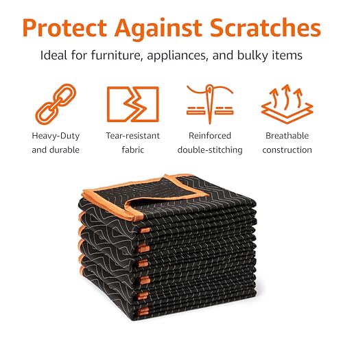 Image of Amazon Basics Reinforced Tear-Resistant Moving Blankets, 72 inch x 40 inch, Black, 6-Pack