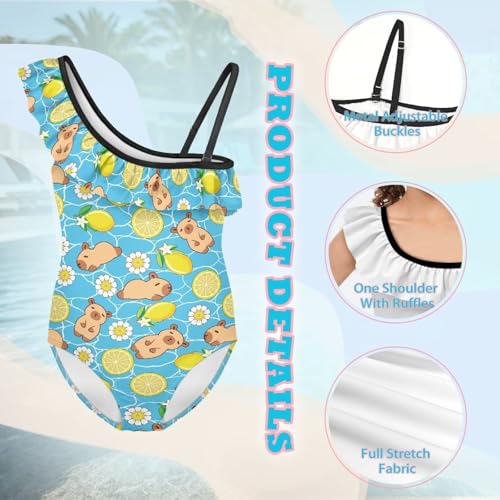 Image of Girls One Piece Swimsuits Size 3-14 Trendy Ruffle Bathing Suit Casual Hawaiian Summer Beach Swimwear