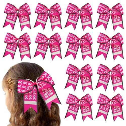 7 Inch Breast Cancer Awareness Football Cheer for The Cure Pink Ribbon Hair Bow Ponytail Holder Elastic Cheerleader Hair Band Hair Accessories for for Teens Women(B)