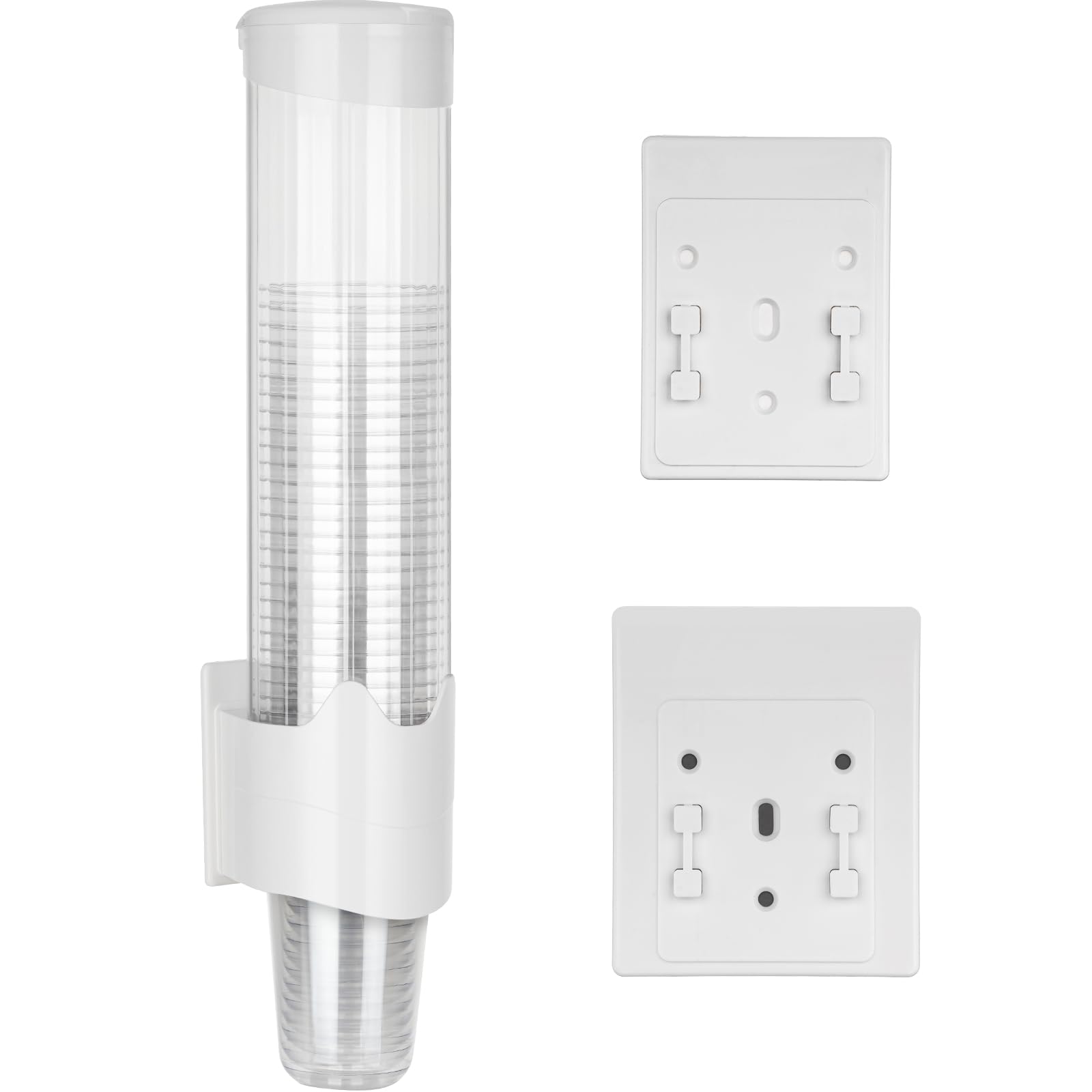 Dispensador de vasos grandes, soporte de pared tipo tirador, enfriador de agua, para vasos de plástico desechables de 12 a 18 onzas para oficina en casa, con placa de montaje magnética (blanco)