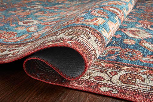 Loloi Layla Collection LAY-10 Marine/Clay 2'-0" x 5'-0" .13" Thick Accent Rug, Soft, Durable, Vintage Inspired, Distressed, Low Pile, Non-Shedding, Easy Clean, Printed, Living Room Rug