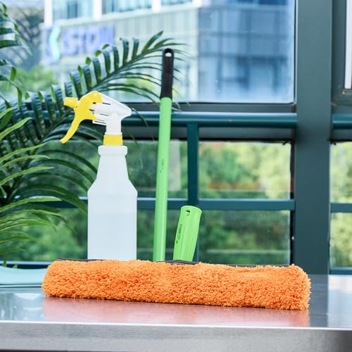 Image of Restaurantware-Clean Tek Professional Window Washer Strip, 1 Window Scrubber with T-Bar Handle - Machine Washable, No-Streak Cleaning, Orange Microfiber Washer for Glass Door, Home Or Commercial Use