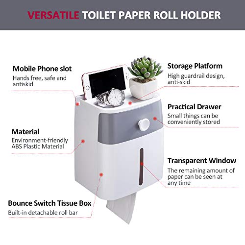 YOHOM Adhesive Toilet Paper Roll Holder with Storage Drawer Bathroom Tissue Box Wall Organizer Shower Facial Tissue Holder for Roll Toilet Paper - Thumbnail 2