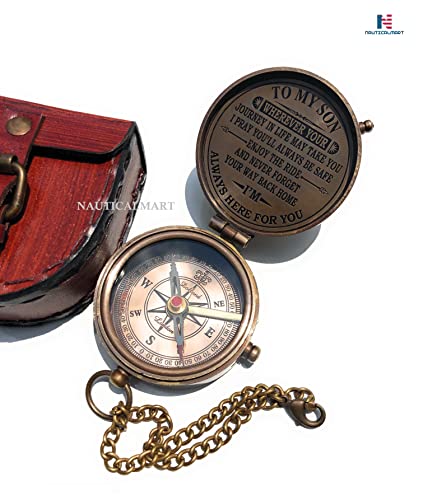 Brújula de latón antigua con estuche miniatura 2
