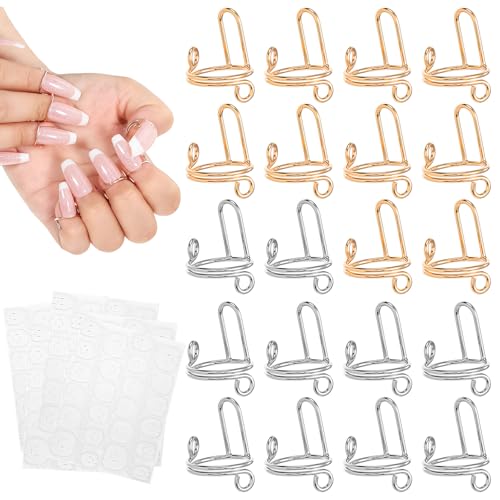 SULIKJHUI 20 Pcs Wudu Nail Rings 120 Pcs Adhesive Nail Tabs No Glue Required Adjustable Fingernail Ring Metal Reusable Detachable Rings for Acrylic Nails Art Women (Gold Silver)