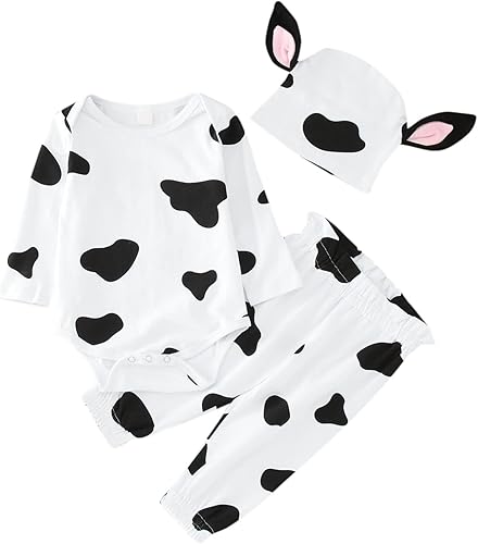 Conjunto de ropa para bebés recién nacidos, para niños y niñas, disfraz de Halloween, cachorro con patrón de vaca para niños de verano (negro, 3-6