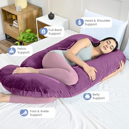 Image of G-Shaped Pregnancy Pillows for Sleeping G-Shape, Maternity Pillow, Pregnancy Gifts for Women, Full Body Pillow and Support - for Back, HIPS, Legs, Belly, Removable Washable Velvet Cover (Purple)