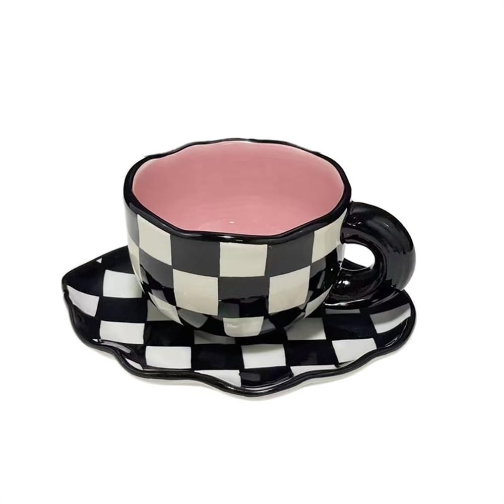 Espressotassen Handbemalte Kaffeetasse mit Untertasse aus Keramik mit blauem Himmel und weißen Wolken, handgefertigtes Teetasse-Untertassen-Set, süßes Geschenk for Sie Espresso Tassen(Color:FF)