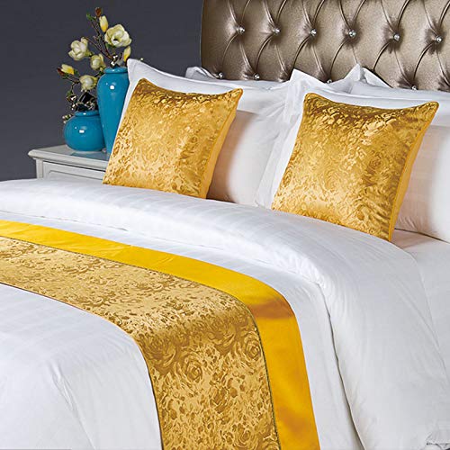 QCQZP Bed Runner Fashion high-Grade Bed Flag Hotel Bed Flag Star Hotel Bed Decorated Bed Flag Pillow, Gold, 1.8 m Bed - Bed Flag