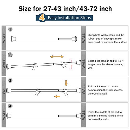 Szximu Spring Tension Curtain Rod 27-43 Inches, Never Rust And Non-Slip Shower Curtain Rods With Flat Top, Nickel #TOP7
