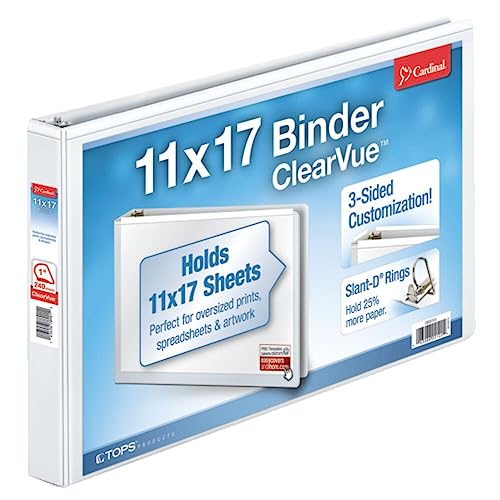 Cardinal 11-Inch x 17-Inch ClearVue Slant-D Ring Binder 1-Inch White (22112CB)