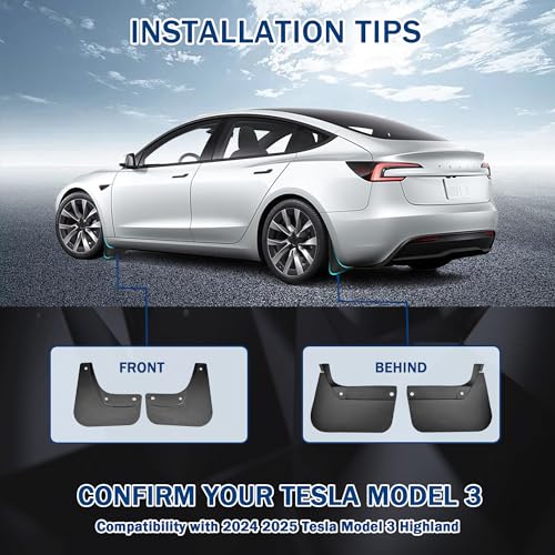 Image of 2025 Upgraded Mud Flaps for Tesla Model 3 Highland (2024 & 2025) - No Drilling, Easy Install Splash Guards - All-Weather Fenders for Tesla Model 3 Accessories
