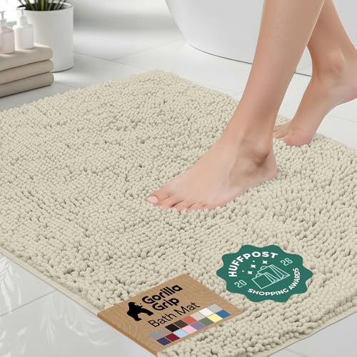 GORILLA GRIP Bath Rug Mat, Thick Soft Absorbent Chenille, Quick Dry Microfiber Mats, Rubber Backing Washable Shower Floor Rugs, US Designed Bathroom Bathmat Home Decor 24x17, Dusty Cloud