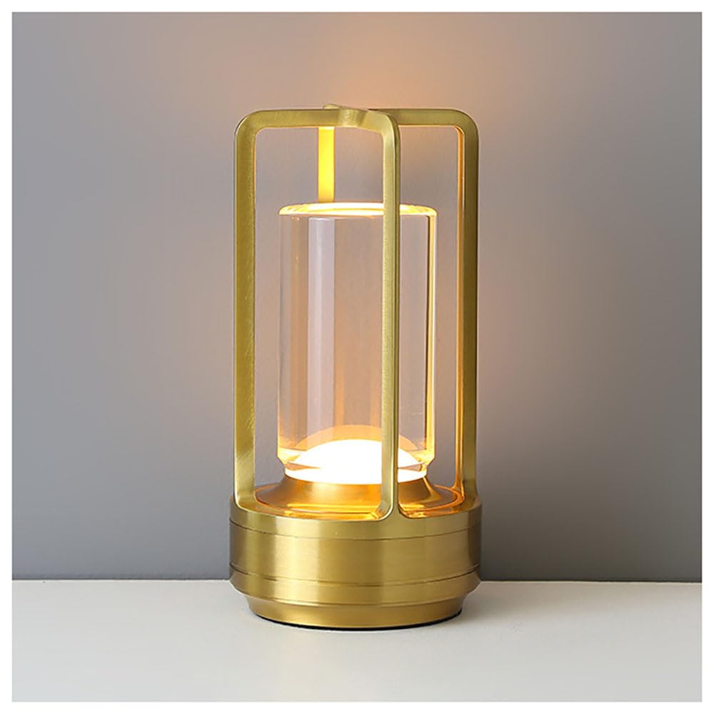 Lllunimon Cordless Table Lamp, 3 Colors Crystal Lantern Lamp, Rechargeable Battery Powered Portable LED Desk Lamp for Living Room/Bedroom/Outdoor/Bar/Café,Gold