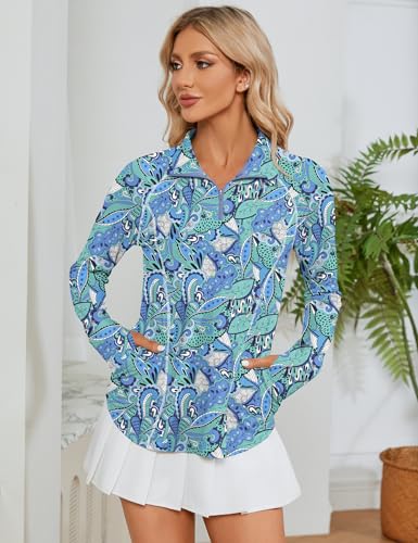 Image of LOMON Women Long Sleeve Shirts Sun Protection 1 /4 Zip Summer Quick Dry Hiking Shirts Quarter Zip Pullover for Women