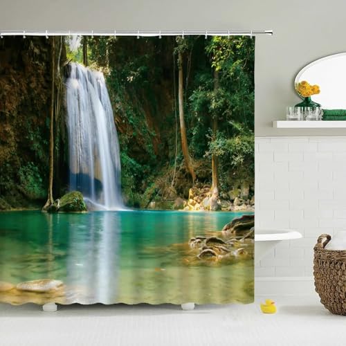 Rideau de douche paysage d'arbre forestier en polyester vert 180x248cm - 2