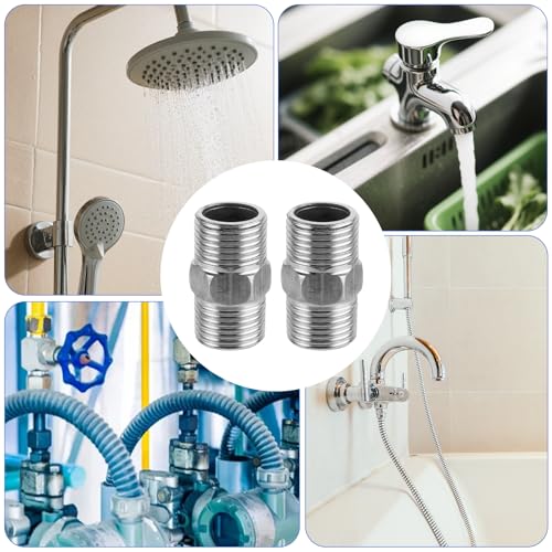 BOHUIZ 2 Stück Edelstahl Doppelnippel, Doppelnippel 1/2 Zoll Duschschlauch Adapter Gewinde Schlauchverbinder für verschiedene Wasserleitungen oder Luftleitungen verbindenden