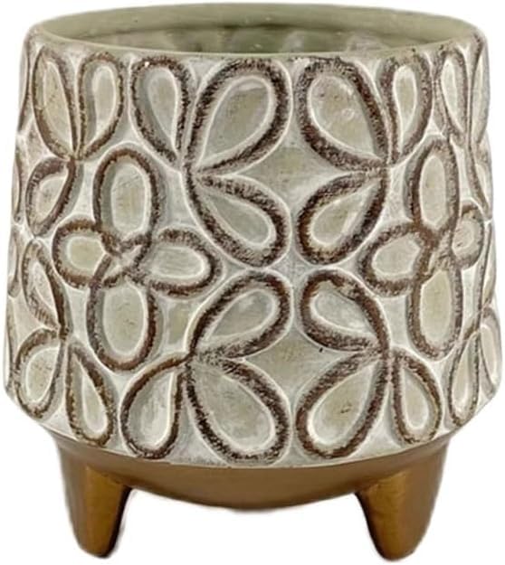 Maceta de cerámica con Patas Cortas, Maceta Redonda con patrón Floral, Maceta for Plantas de Interior con Orificio de Drenaje for decoración for Sala de Estar