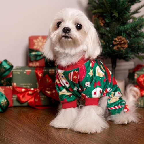 Image of Fitwarm Christmas Dog Pajamas, Dog Winter Clothes for Small Dogs Boy Girl, Lightweight Velvet Pet Jammies, Red, Green, Medium