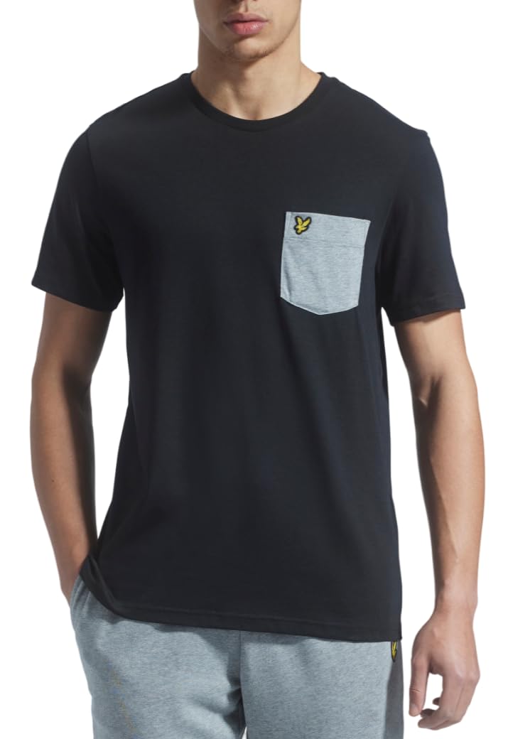 Lyle & Scott Men's Jet Black/Mid Grey Marl Contrast Pocket T-Shirt Small