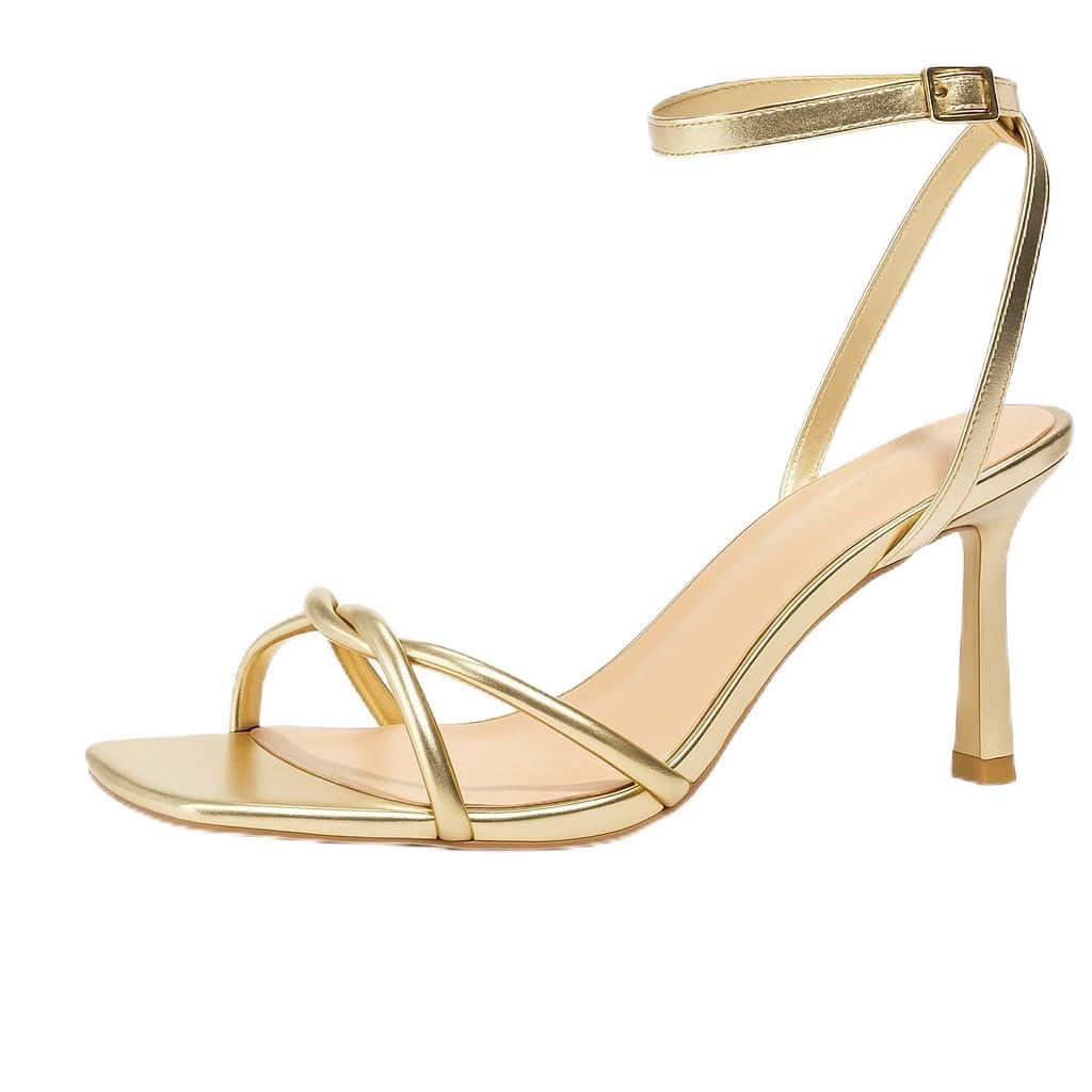Photo 1 of Oilyong Women's Gold Strappy Kitten Heel Sandals