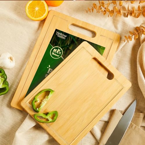 Image of Yellow Weaves Large Bamboo Wood Chopping Board (24 x 34 CM, 2.0 CM Thickness) Cutting Board with Juice Groove for Vegetables, Fruits, for Kitchen Use, Eco Friendly, BPA Free, Anti Microbial