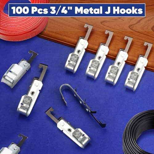 Image of 100 Pcs 3 /4 Inch Metal J Hooks with Bat Wing, J Hook for Cable Management Heavy Duty Galvanized Steel Cable Support Hangers for Ceiling Wire, Threaded Rod, UL Certified