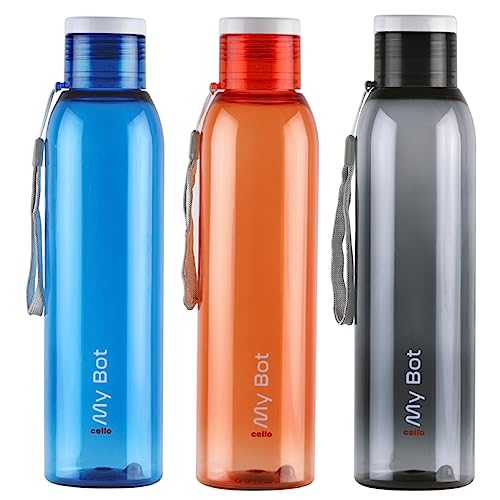 CELLO My Bot PET Water Bottle | 100% food grade | Leak proof and Break proof | Perfect for staying hydrated at the school,college, work, gym Bottle | 1000ml, Set of 3 | Assorted CELLO My Bot PET Water Bottle | 100% food grade | Leak proof and Break proof | Perfect for staying hydrated at the school,college, work, gym Bottle | 1000ml, Set of 3 | Assorted