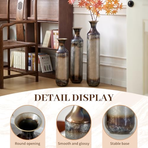 Extra Large Floor Vases Decorative Tall Set of 3, Bronze Big Floor Vases for Decor Living Room, Fireplace Corner Hallway, Bedroom, Entryway - Image 3