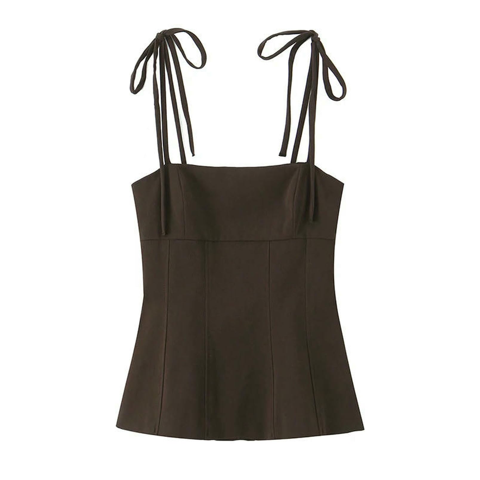 Canotta da Donna Fashio Fashi Brown Boach Propo sui sulla Cipper Capper Camis Strapsi Strapi Squatto Collare Femmiglio Chiema-Marrone-m