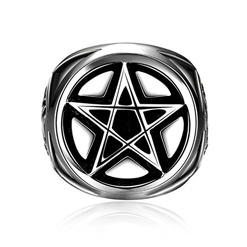 Men's Medieval Rocker Star Carved Silver Pentagram Star Pentacle Nautical Gothic Band Ring