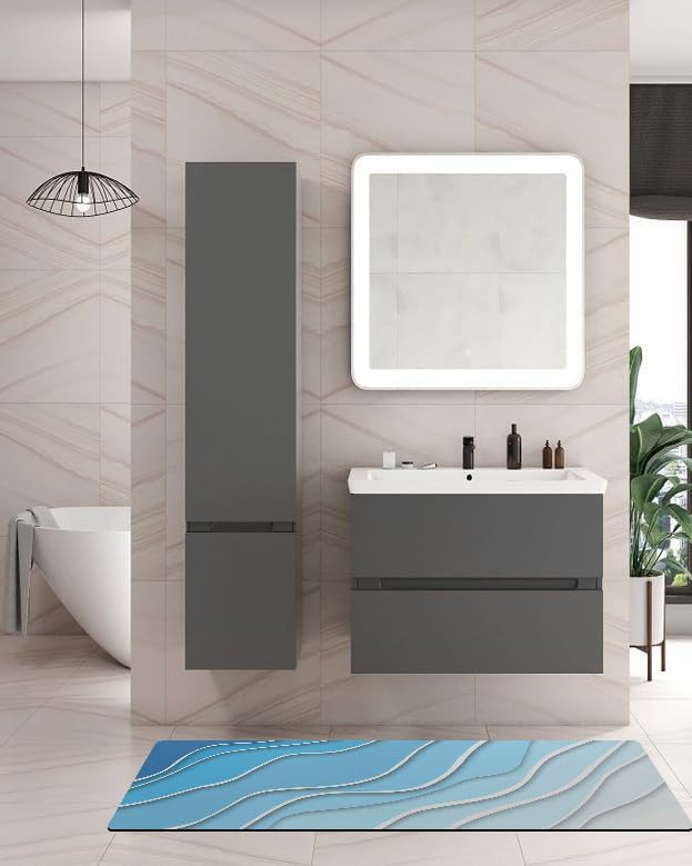 Miniatura 2 de Tapete de baño geométrico azul para bañera, antideslizante, de secado rápido y absorbente, de tierra de diatomeas, para fregadero de cocina,