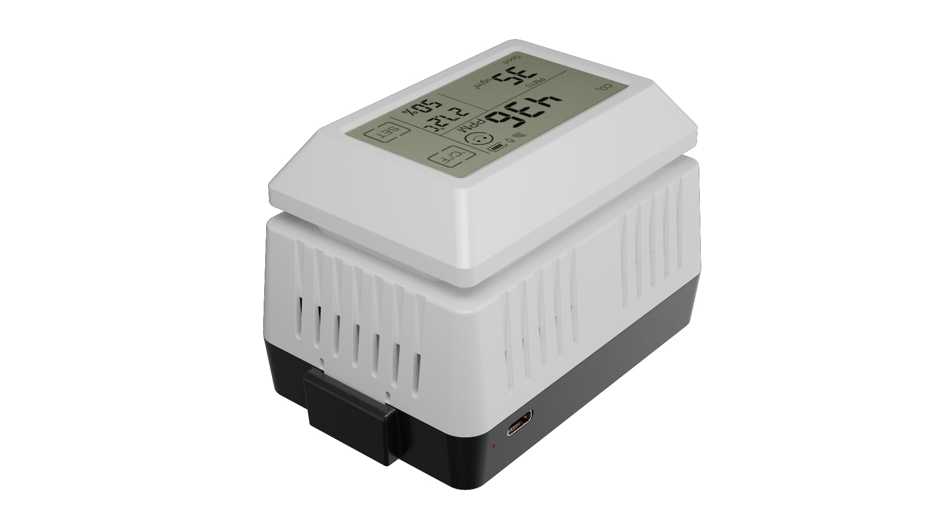 ECOWITT CO2/Monitorowanie jakości powietrza Sensor WH46D, 7 w 1 Domowy CO2(NDIR)/PM1.0/PM2.5/PM4.0/PM10/Temperatura/Wilgotność AQI Sensor z ekranem LCD, miernik stężenia dwutlenku węgla do biura