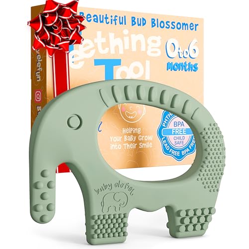 Image of Baby Elefun Baby Teething Toys 5X Pain Relief Zero Delay 0-6 Months, Olive