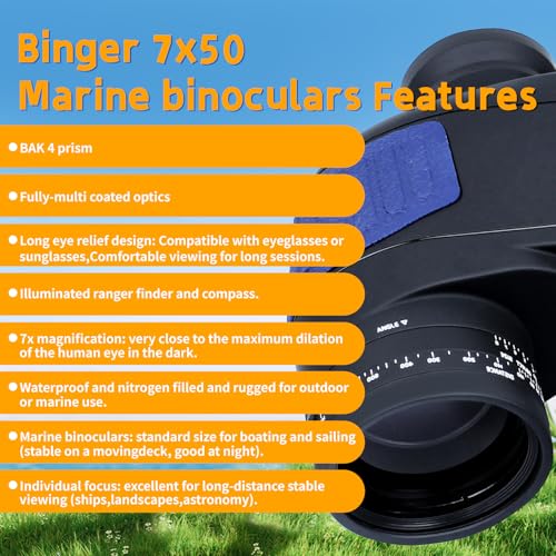 Binoculares marinos Binger 7x50 con brújula y telémetro miniatura 6