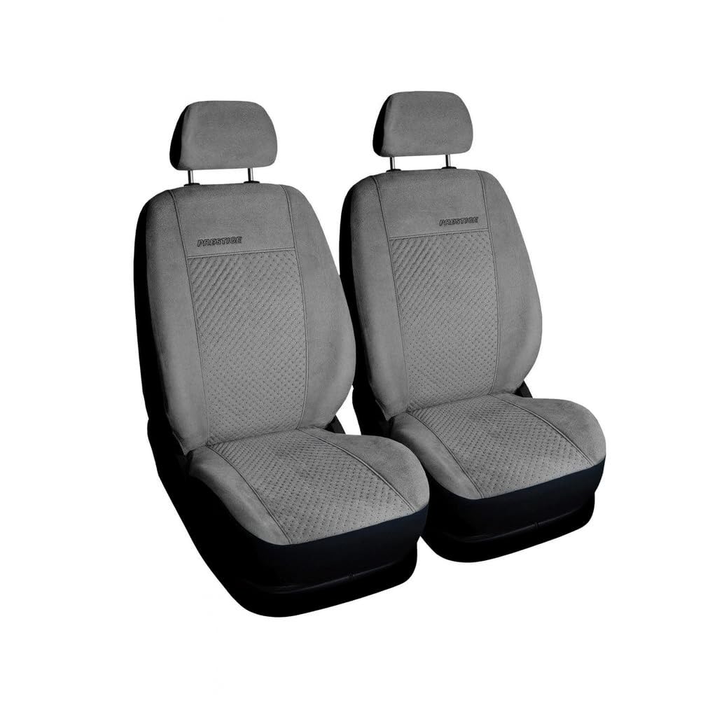 2er Set Autositzbezüge PKW universal | Auto Sitzbezüge Velourslederimitat Grau für Airbag geeignet | für Vordersitze | 1+1 Autositze vorne