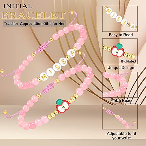 Teacher Appreciation Bracelet Gifts for Women Initial Beaded Bracelets Back to School Thank You Teacher Gifts 2pcs Link Bracelet New Teacher Graduation Gift Birthday Retirement Teachers' Day Jewelry