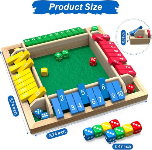 Image of Wooden Shut The Box Game for Kids & Adults | 4-Player Math Learning Board with Dice | Montessori Educational Toy | Wooden Number Flip Strategy Game | Family Board Game