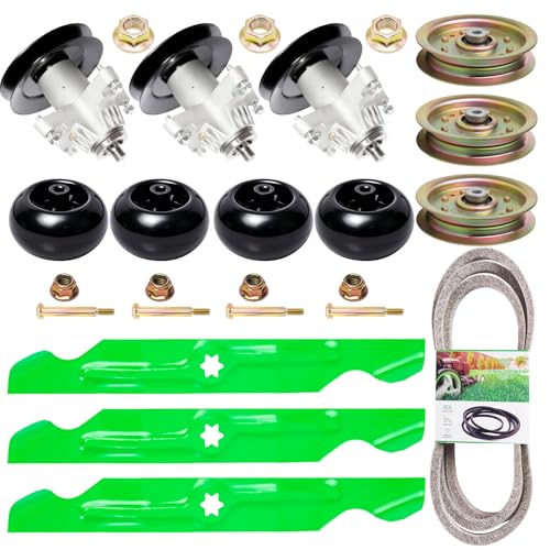 50 inch Mower Deck Rebuild Kit Fit for Cub Cadet RZT50 RZT-50 ZT-50 MTD LT1050 Troy-Bilt Mustang XP Mower Includes 3 Spindle 618-04126 3 Blade 742-04053 1 Be lt 754-04044 3 Idler 753-08171 4 Wheel