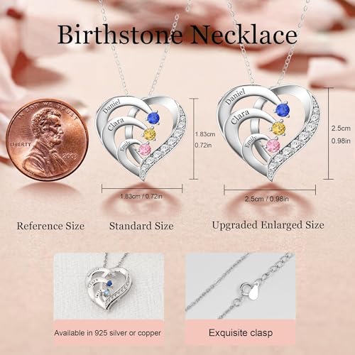 Easycosy Custom Name Necklace with Simulated Birthstones Customized Promise Necklace Heart Pendant with Engraved 2-5 Names - Anniversary Birthday Christmas Jewelry Gifts for Women Wife Mom Grandma4