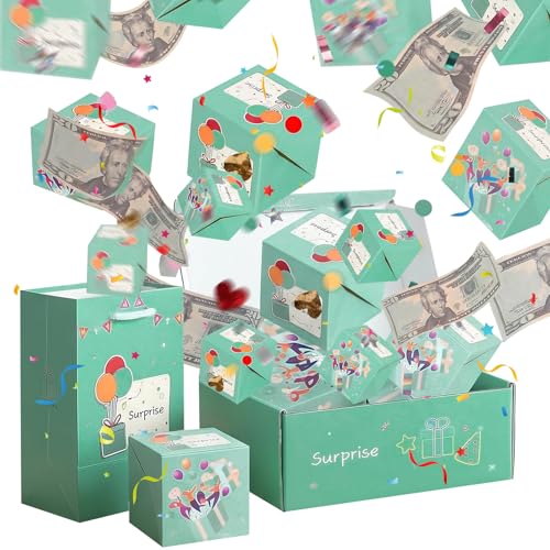 10PCS Happy Birthday Surprise Explosion Gift Box Folding Pop Up Money Gift Box Exploding Gift Box for Birthday Christmas Party (Green 10 Bounce Boxes)