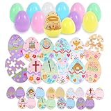 12 Pcs Resurrection Eggs with Matching Religious Easter Story Cards & Easter Puzzle Jesus Story Eggs for Easter Egg Hunt Basket Stuffers Fillers Sunday School Classroom Activities Christian Gifts