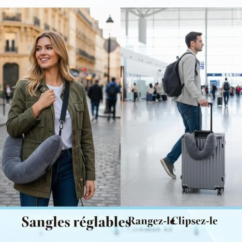 Qianyu Oreiller de voyage rembourré, coussin de voyage rembourré avec vêtements, sac de rangement réglable, pliable, oreiller d'avion pour bagages supplémentaires, coussin de repos multifonctionnel – Image 6