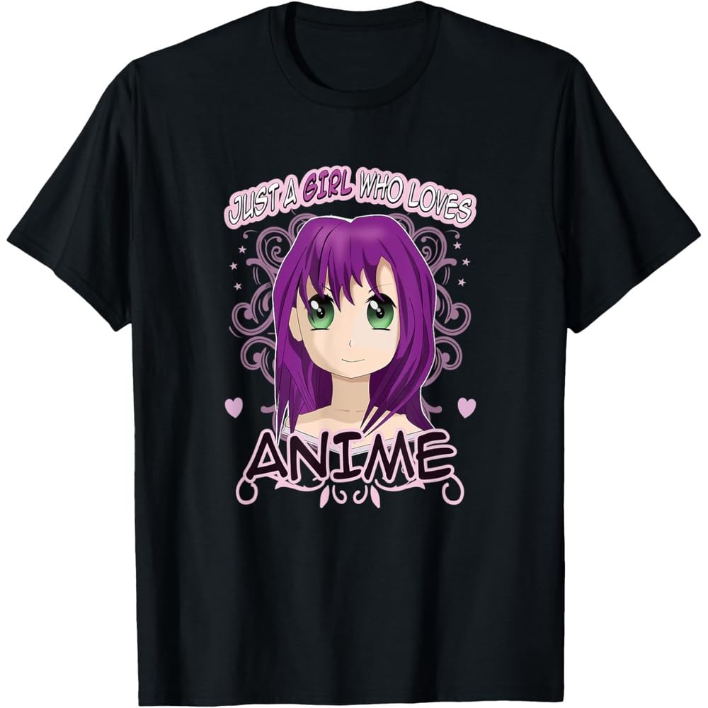 Amazon.co.jp: Tシャツ ブラック アニメ風 ピンク髪 キャラクター