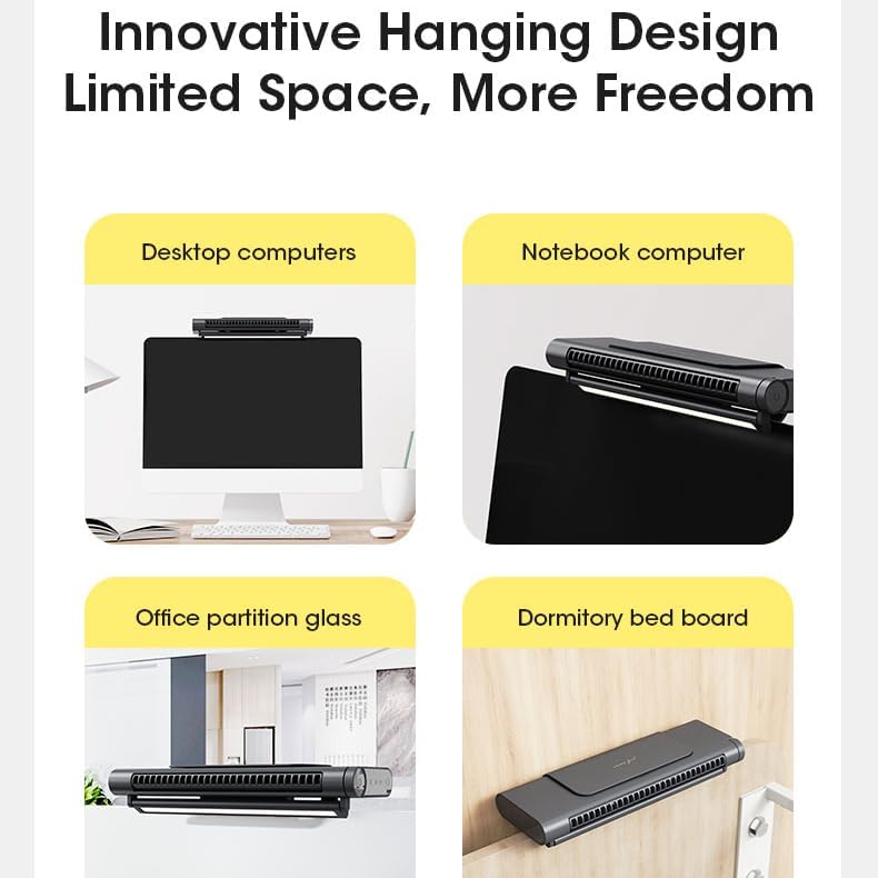 Computer Monitor Fan, Personal Fan with Wide Cooling Reach, Adjustable Air Outlet 45°, Adjustable Brightness and Color Temperature, Strong Wind Quiet Personal USB Small Fan for Laptops, Desktop