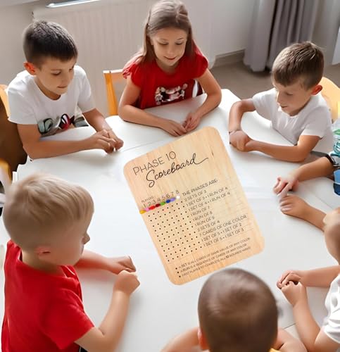 Tablero de puntuación Phase 10 de madera 2025 con 8 clavijas de colores miniatura 4