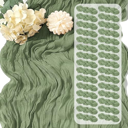 30 Pack Sage Green Cheesecloth Table Runner 17 x 108 inch Cheese Cloth Table Runners 9ft Green Table Runner Rustic Romantic Sheer Gauze Runner for Wedding Party Baby Shower Table Decoration