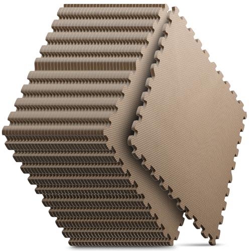 Image of 32 Pack 128 sqft Home Gym Mat, Puzzle Exercise Mat, EVA Interlocking Foam Floor Tiles for Home Workout Equipment and Kids' Play Areas - Blue, 24 in x 24 in x in - (Brown, 32 Pack(128 SQ FT))